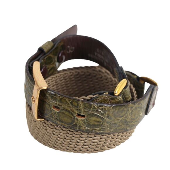 VTG GREEN ALLIGATOR CALFSKIN BEIGE ELASTIC 1"Wd CASUAL DRESS BELT Sz 40 (B36 - Picture 2 of 15